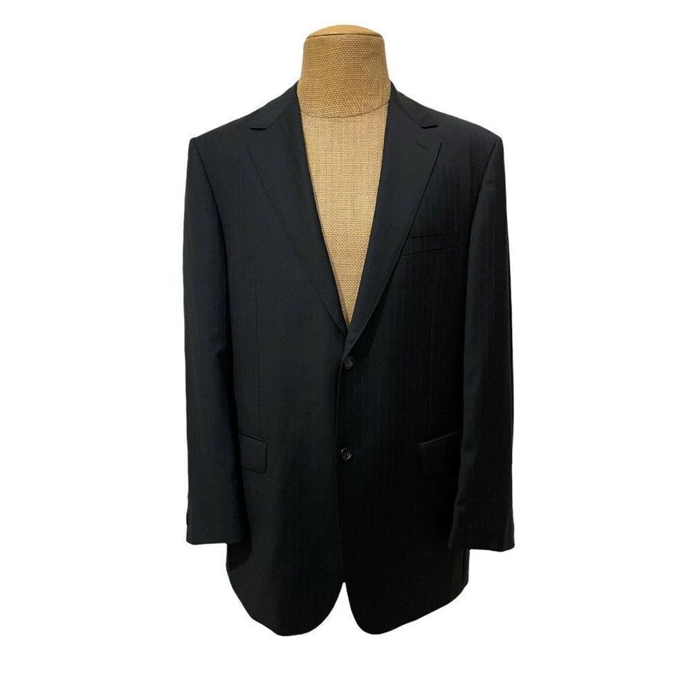 JOSEPH BACH Sartoriale Sports Coat Gray Blue Striped 100% Wool Size 44 L Long‎